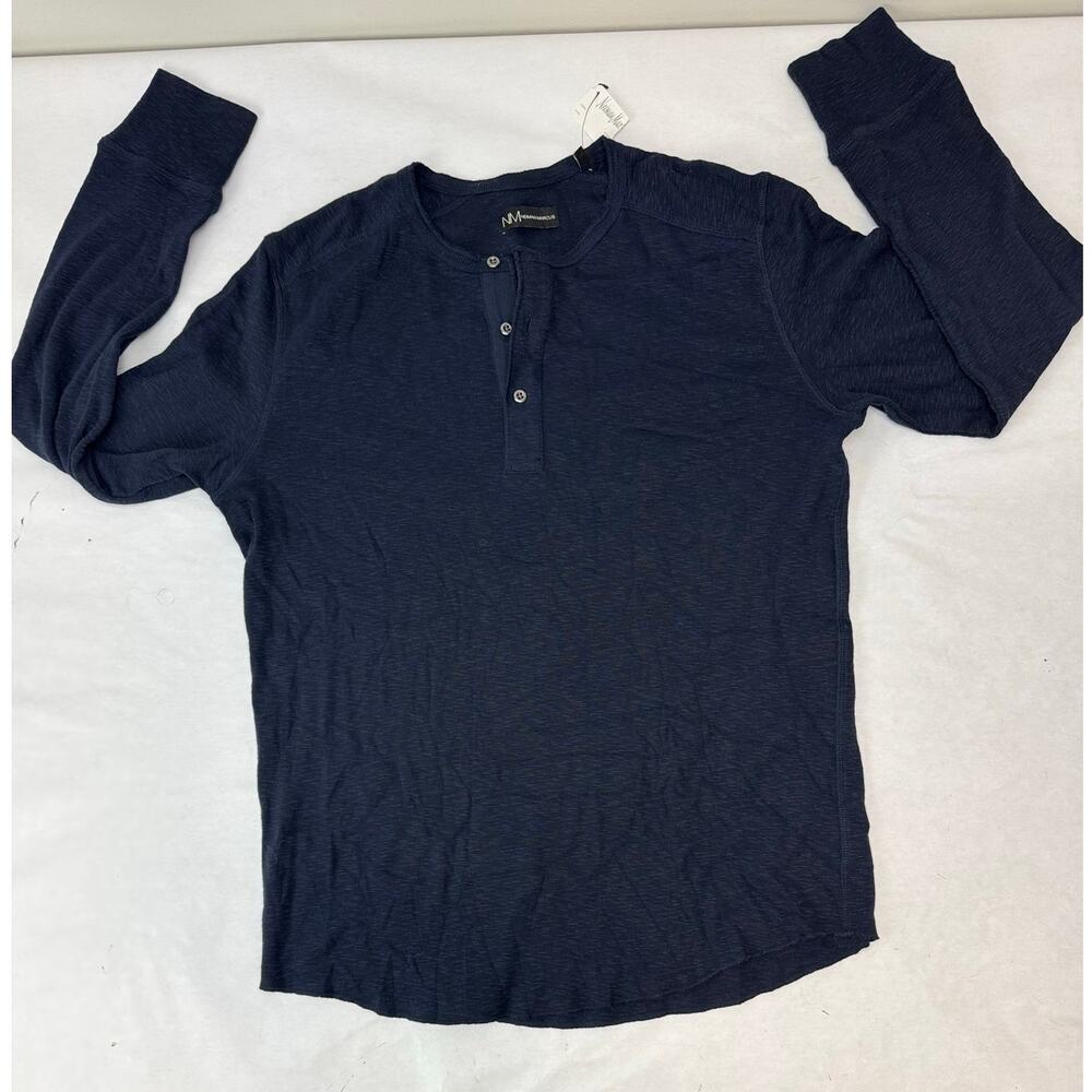 NWT Neiman Marcus Knit Henley Navy Blue - Men's Medium